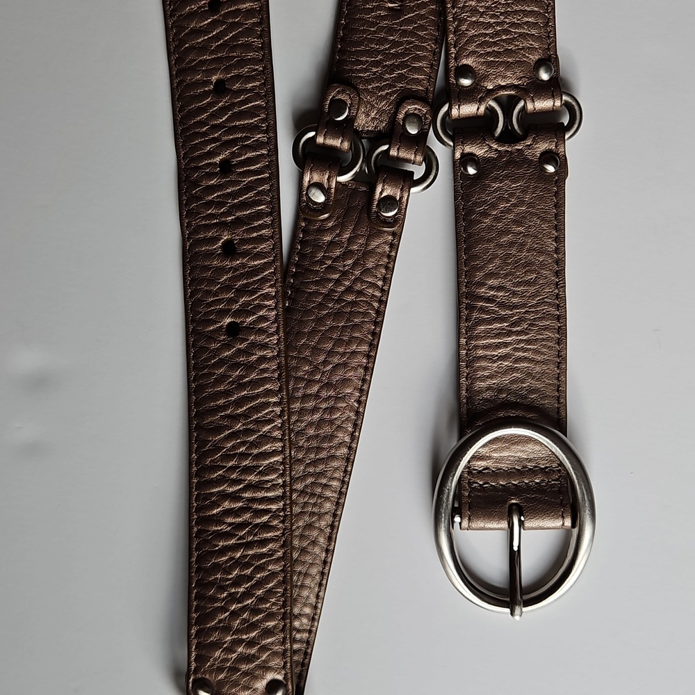 Cole Haan M Pebble Bronze Leather Belt Oval Silvertone Hardware  Grunge Indie